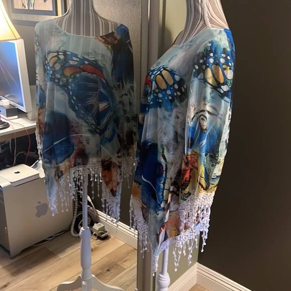 Mushka, by Sienna Rose, sheer tunic with tassel like fringe, large; butterfly - Picture 4 of 7